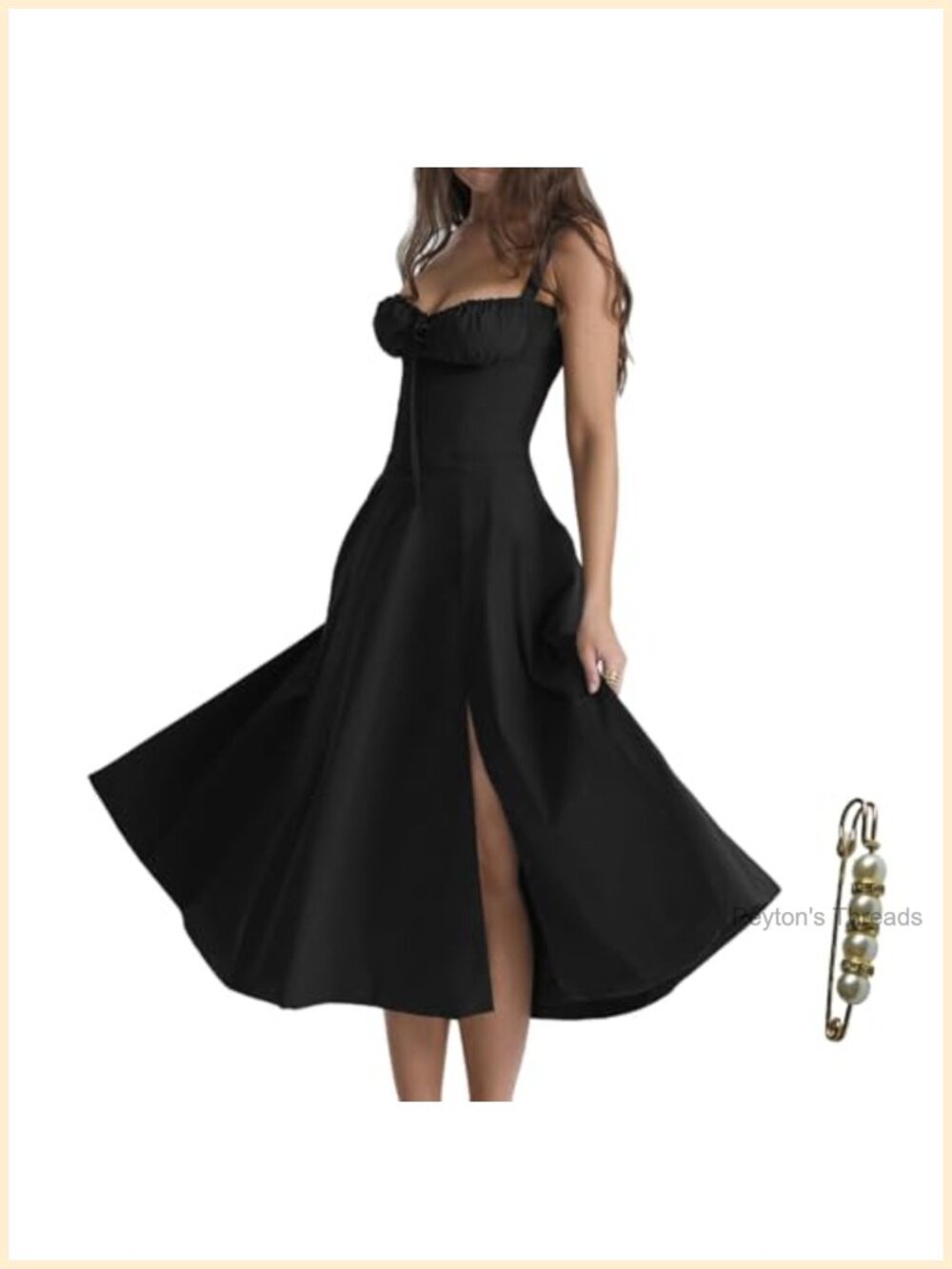 Floral Corset Midi Dress Square Neck A Line Dress with Slit